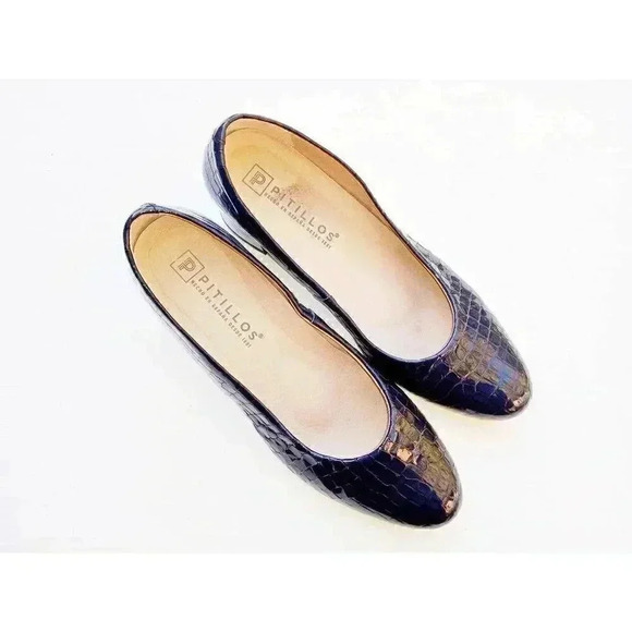 Pitillos Womens Classic Pump Heel Blue Leather Crocodile Slip On Mid Round Toe 9 - Picture 1 of 9